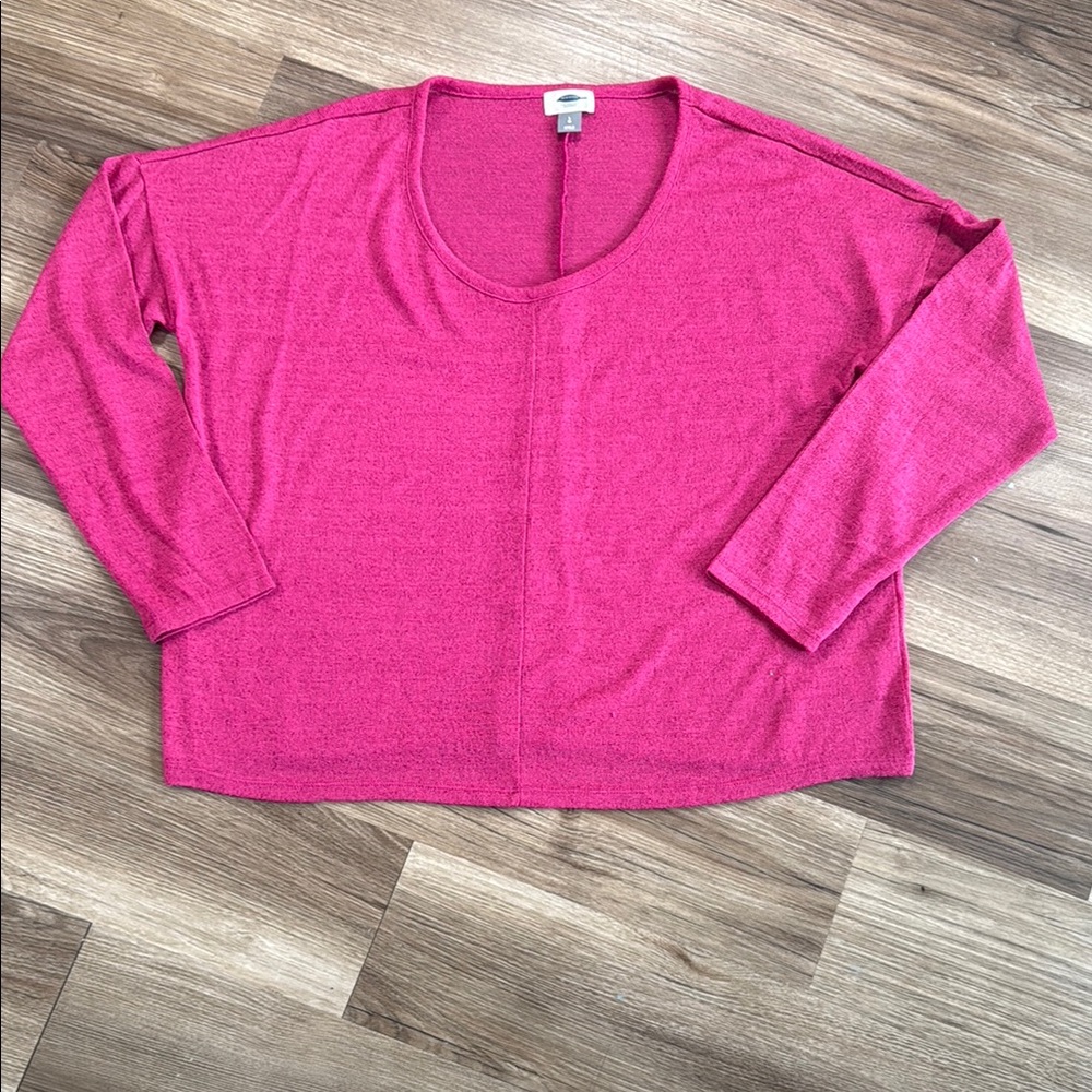 Women's Size Large Bright Pink Sheer Top Oversized‎ 3/4 Sleeves Y2K Pop